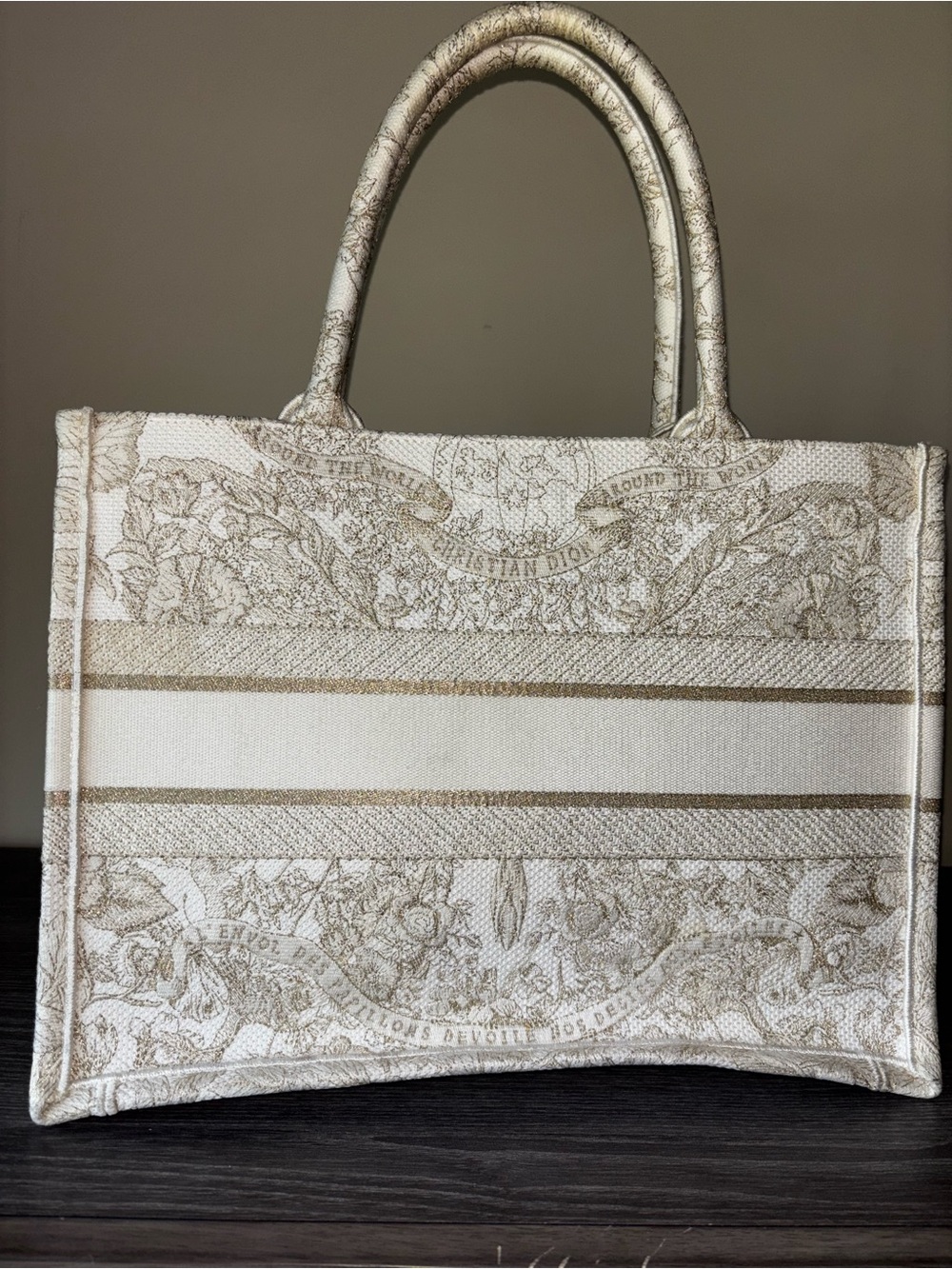 CHRISTIAN DIOR Beige and White Around the Workd Logo Book Tote Bag - Picture 3 of 11